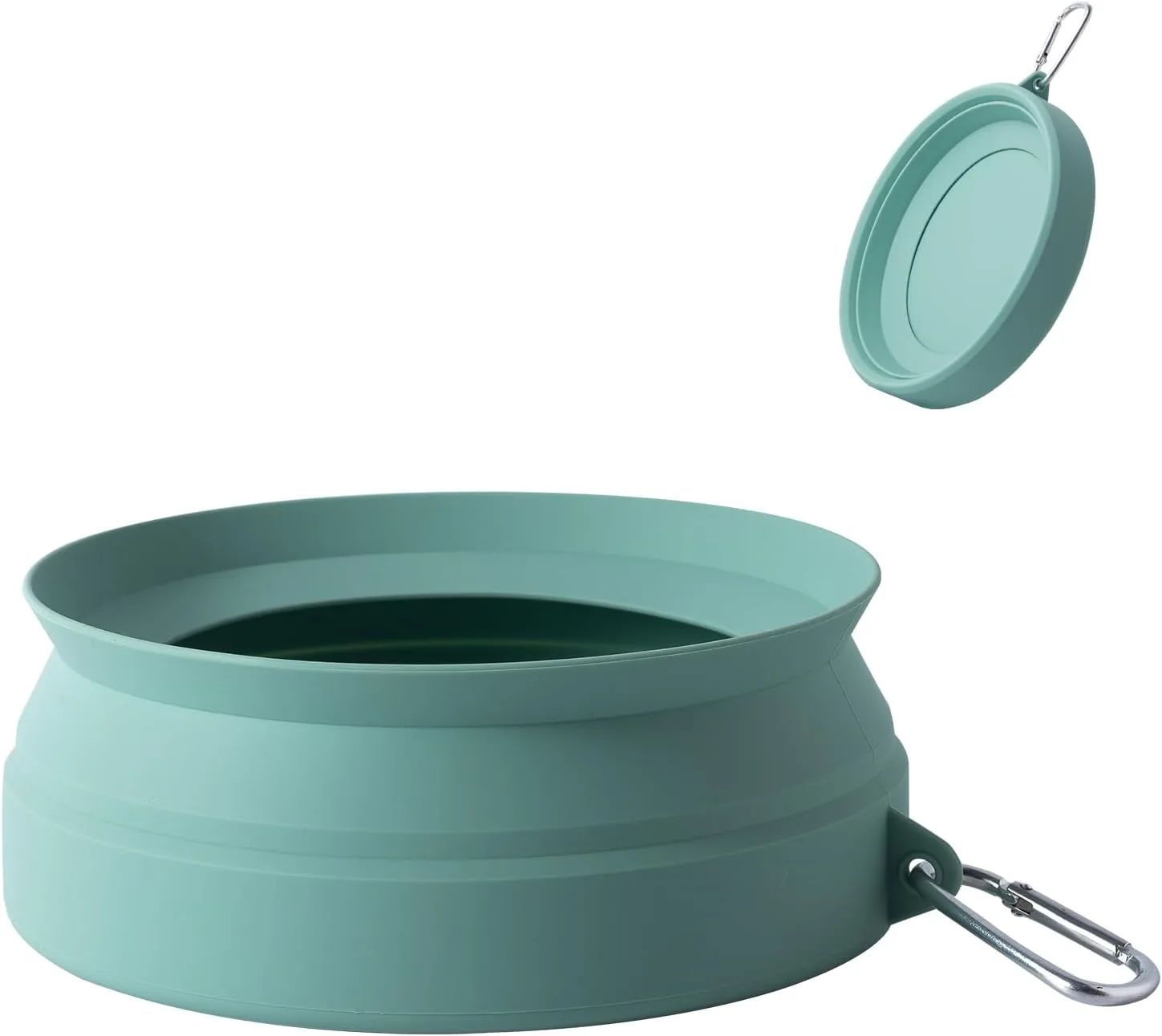 Spill Proof Collapsible Silicone Dog Water Bowl with carabiner clip