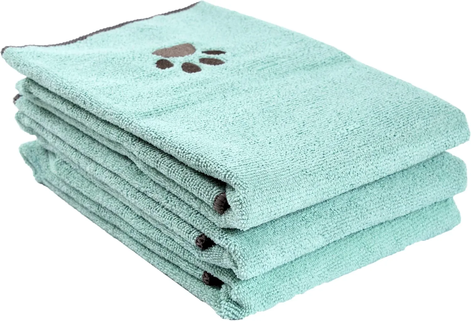Embroidered Microfiber Pet Towel 3-Pack in aqua with paw print