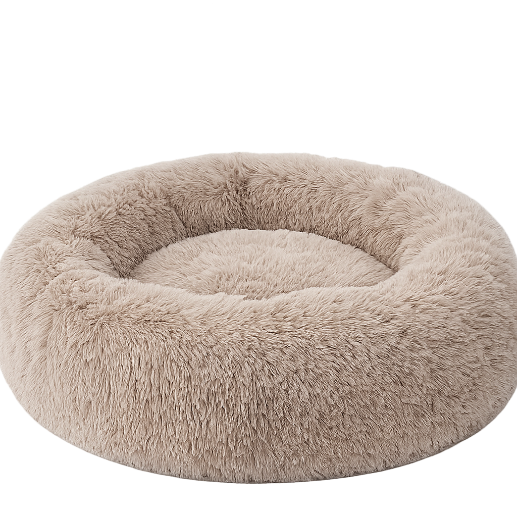 Bedsure fluffy donut calming dog bed in taupe