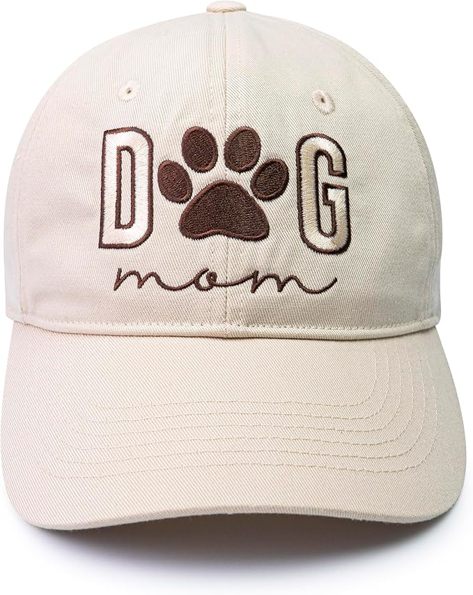 Women's embroidered Dog Mom baseball cap in cream