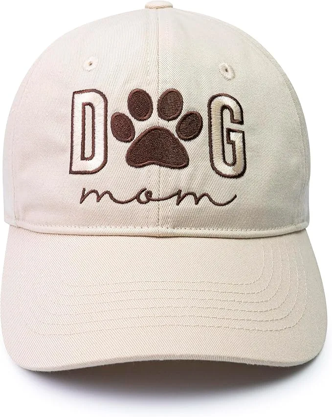 Women's embroidered Dog Mom baseball cap in cream
