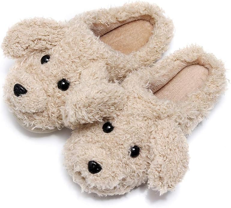 Fluffy dog face slippers