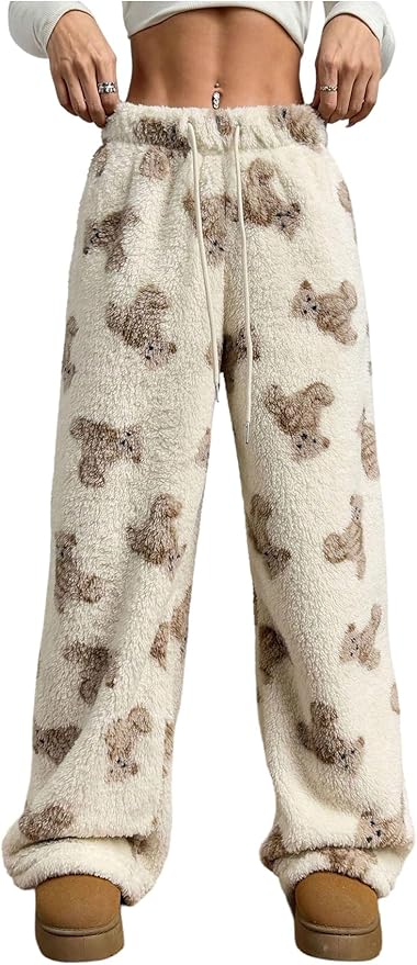 Verdusa women's fuzzy teddy bear print fleece pyjama pants