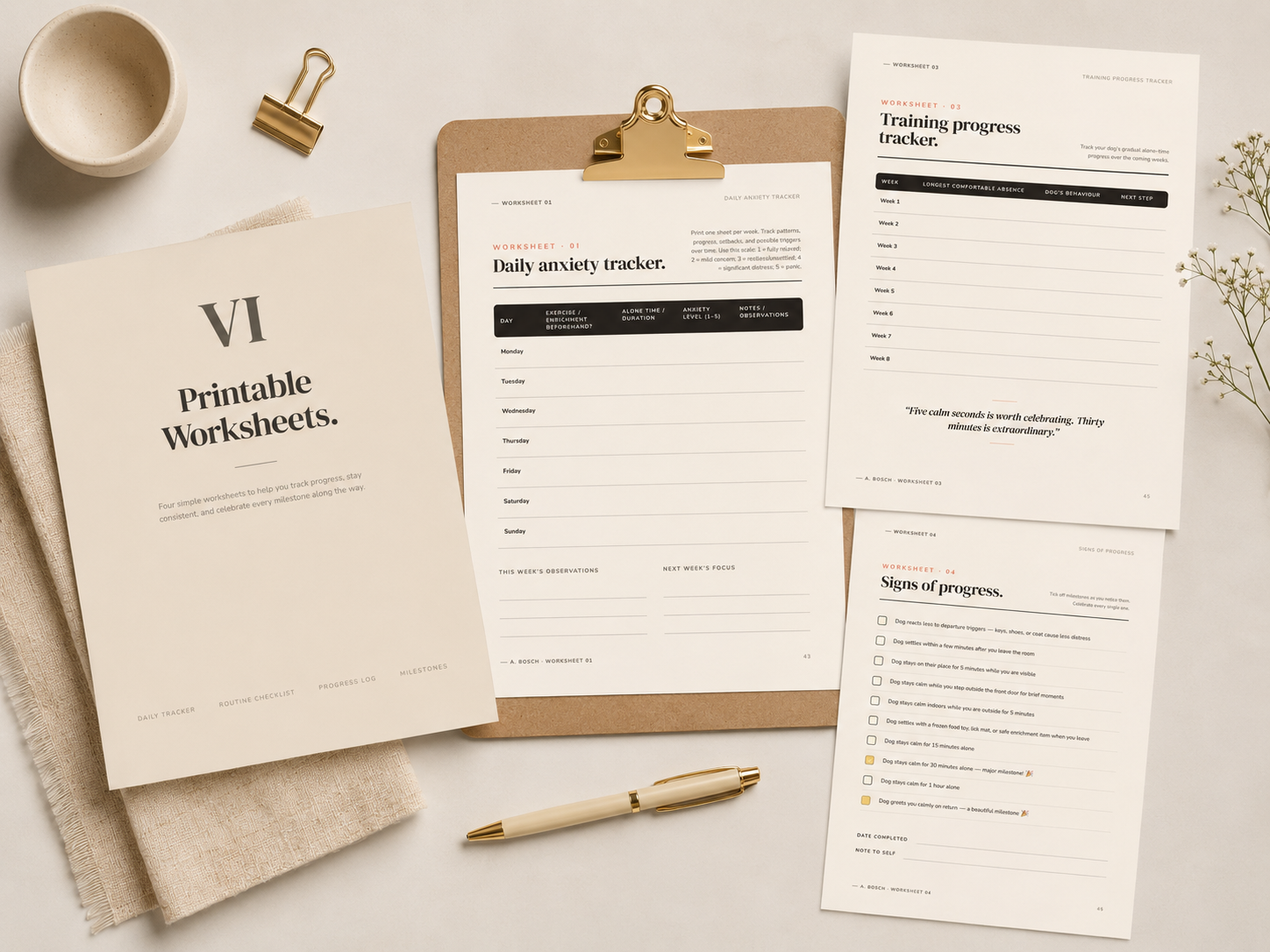 Printable worksheets from How to Help Your Dog With Separation Anxiety