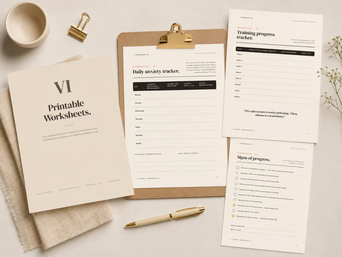Printable worksheets from How to Help Your Dog With Separation Anxiety