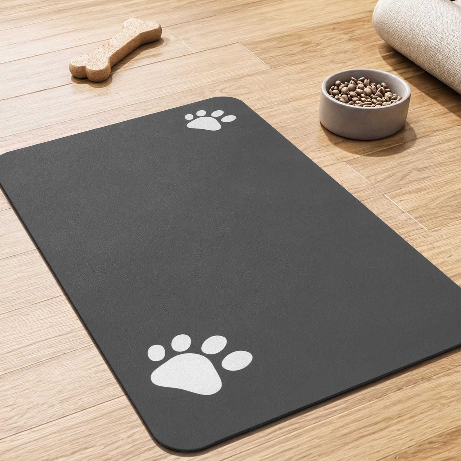 Non-slip dog feeding mat with paw print design