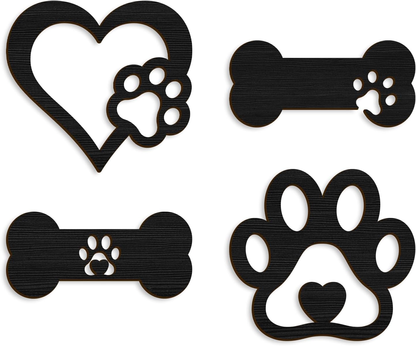 Pigort 4 Piece Paw Love Dog Wooden Wall Decor set. heart, bone and paw shapes