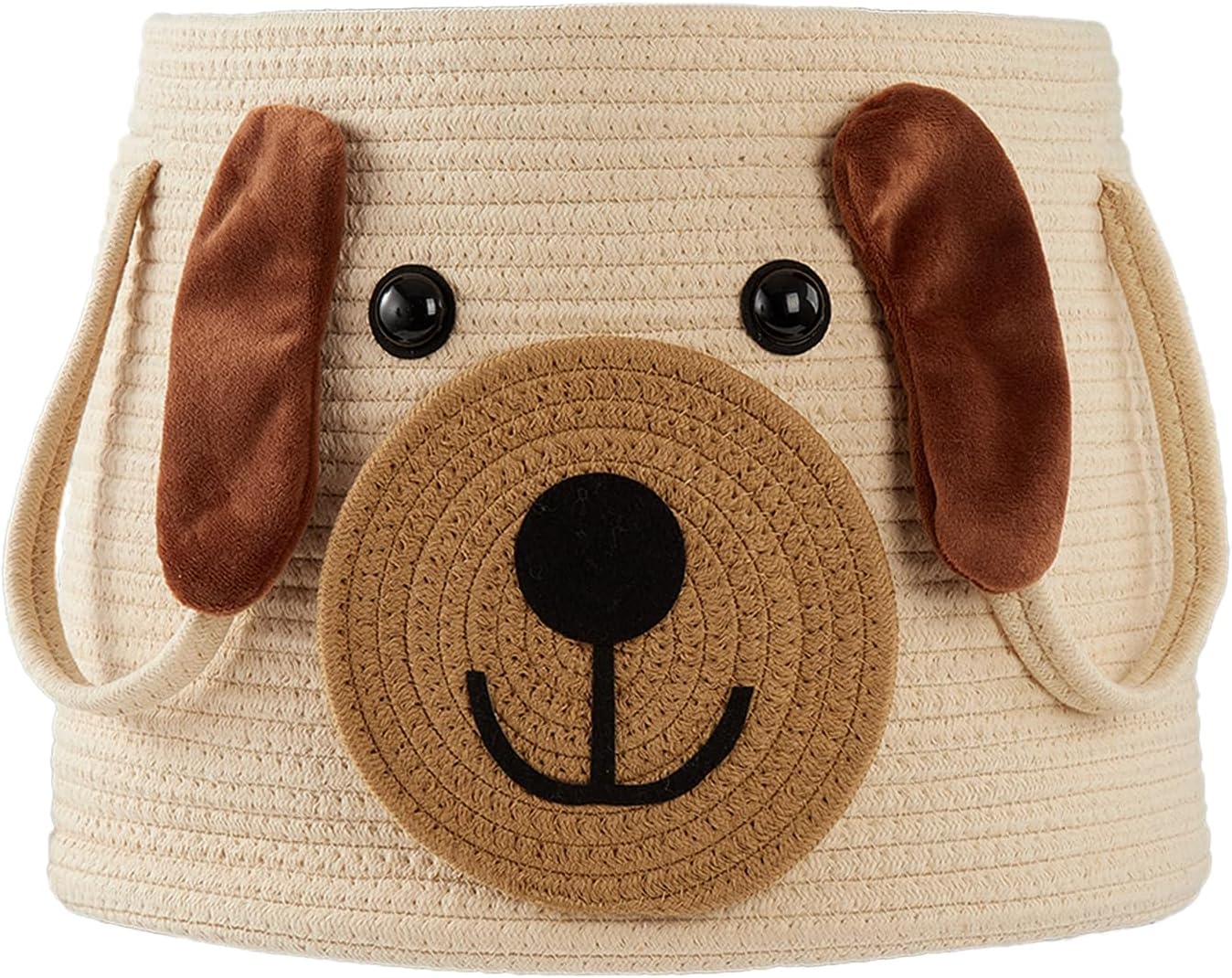 Large woven dog-face cotton rope storage basket with handles