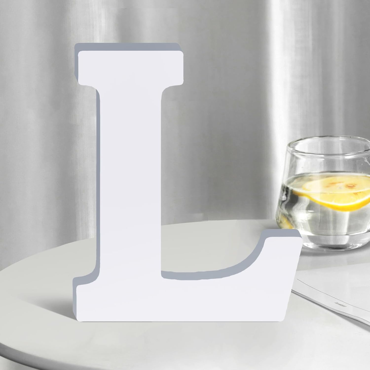 White wooden letter L freestanding decorative initial