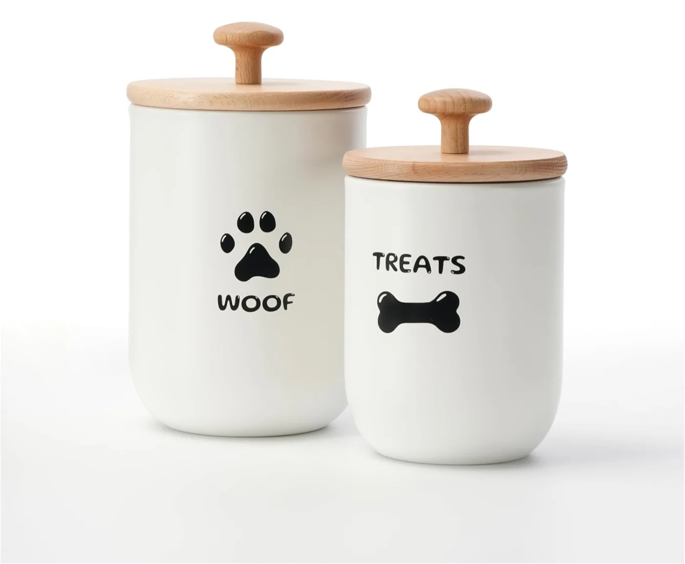 Ceramic dog treat canister set with airtight lids