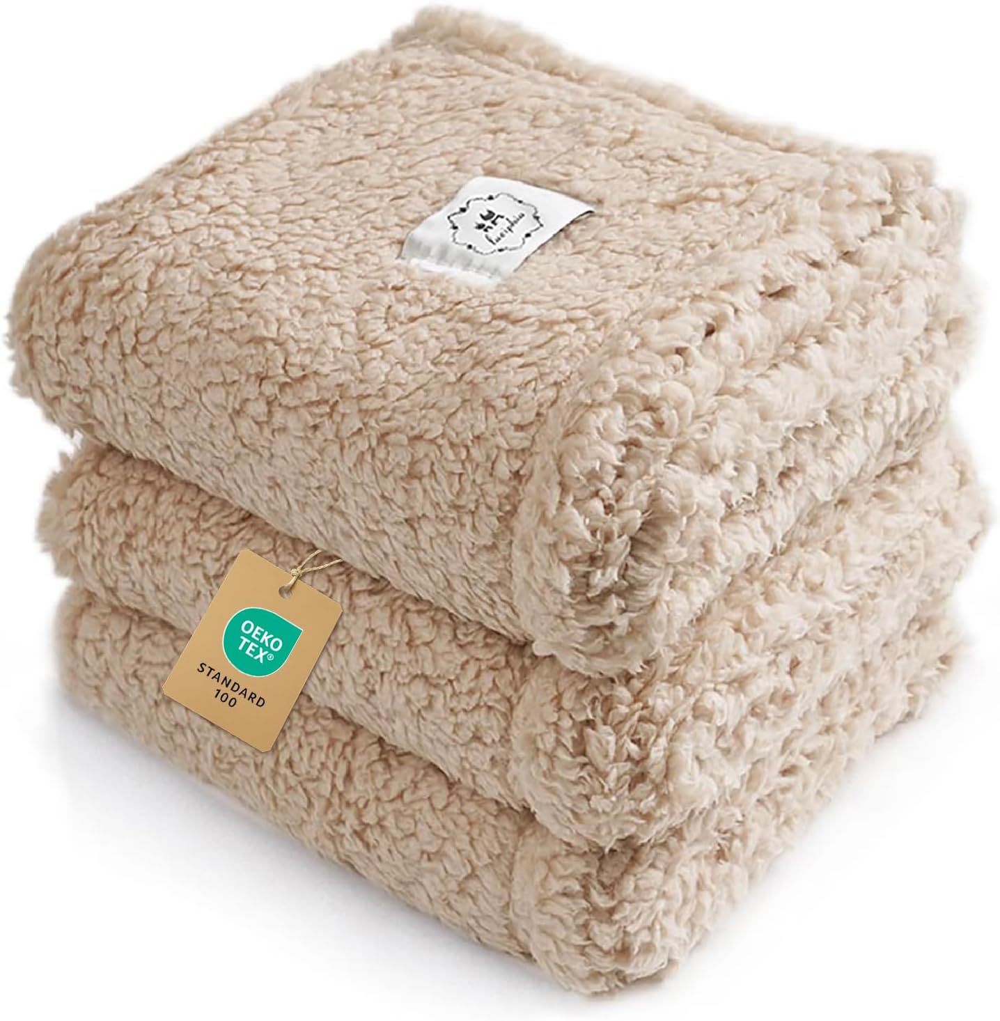 Soft sherpa calming fleece pet blanket in beige