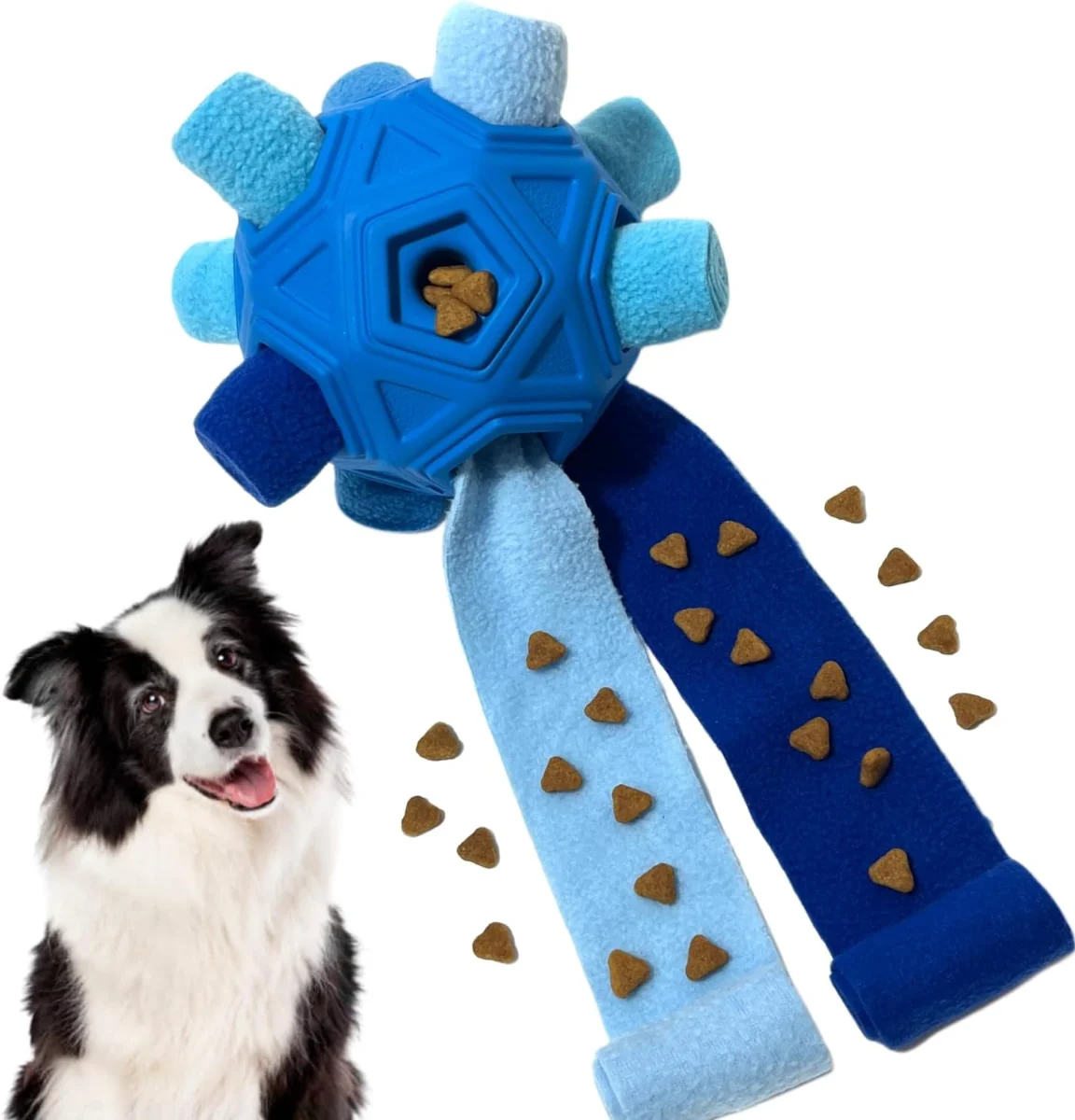 Snuffle ball toy with fleece tassels for dogs