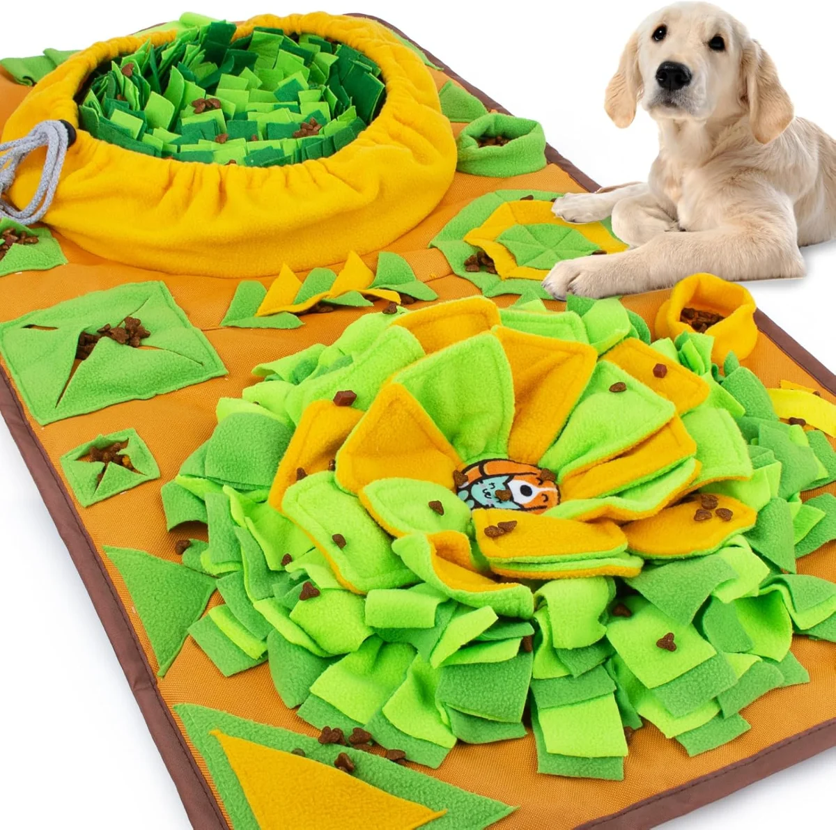 Green and orange snuffle mat for dogs
