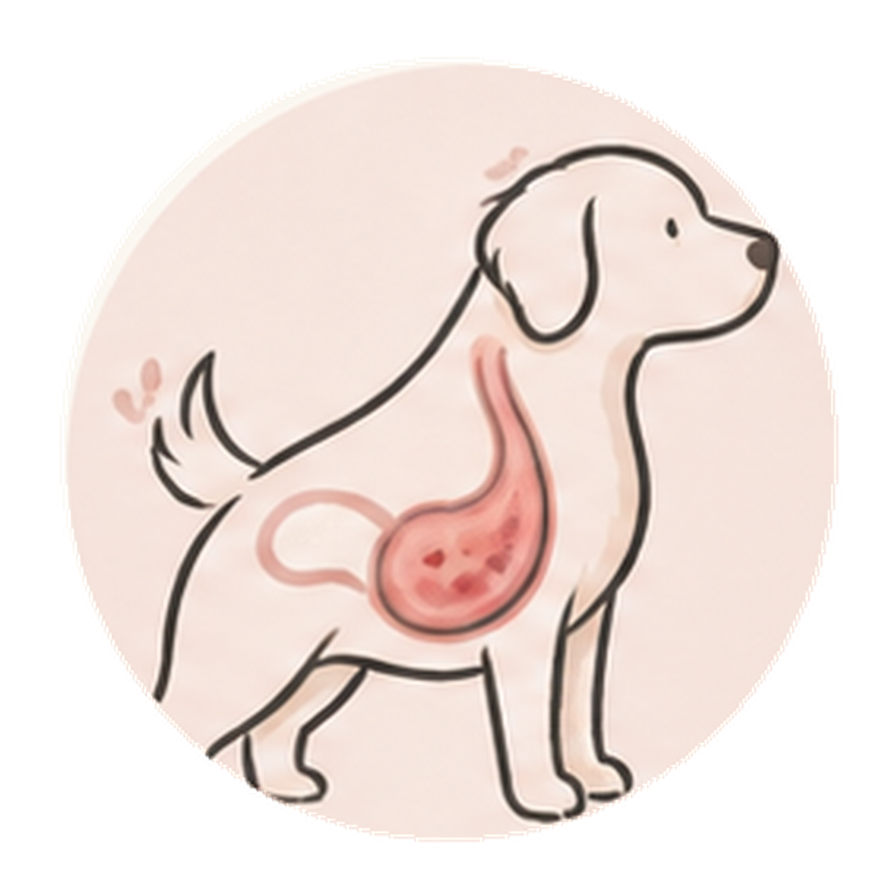 Icon representing a dog gulping or regurgitating food