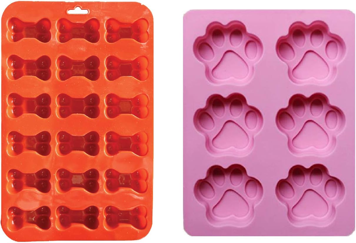Bone and paw silicone mold set, orange bone mold and pink paw mold