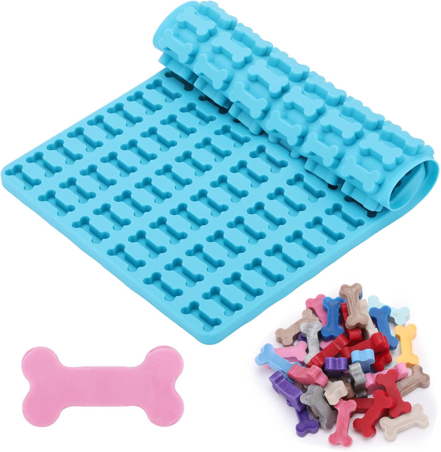 Mini bone silicone mold in blue, 90-cavity flexible sheet