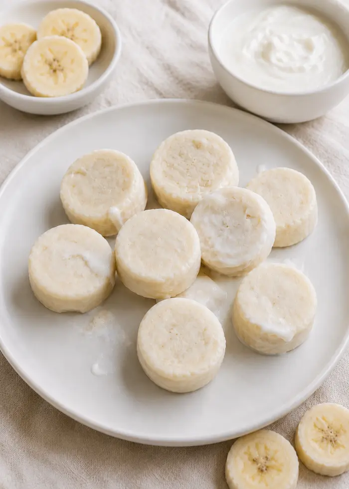 Banana yoghurt frozen dog treat bites