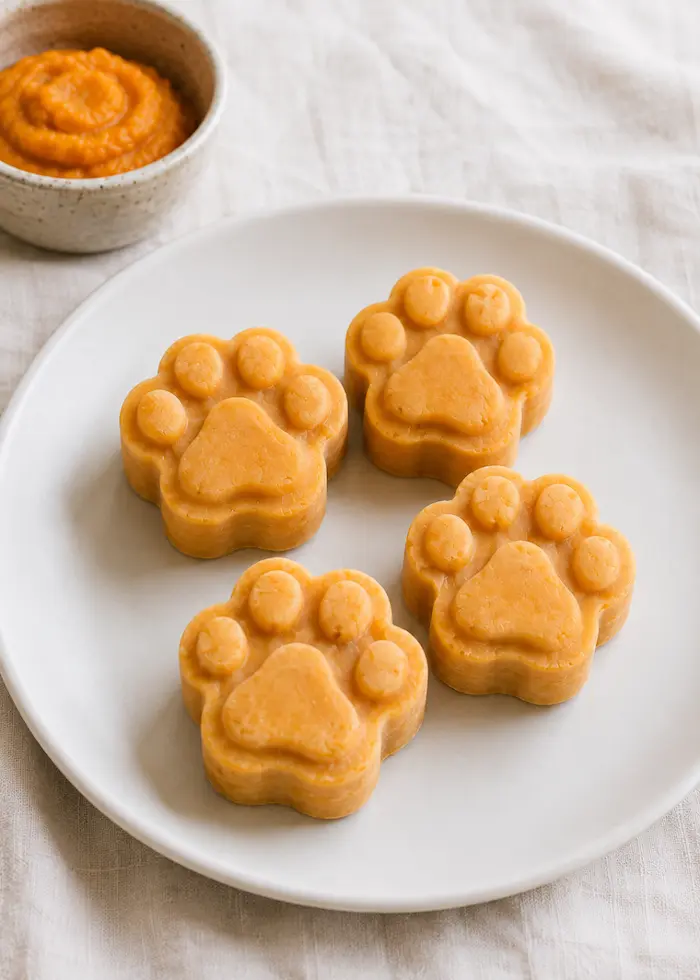 Pumpkin yoghurt frozen dog treat paws