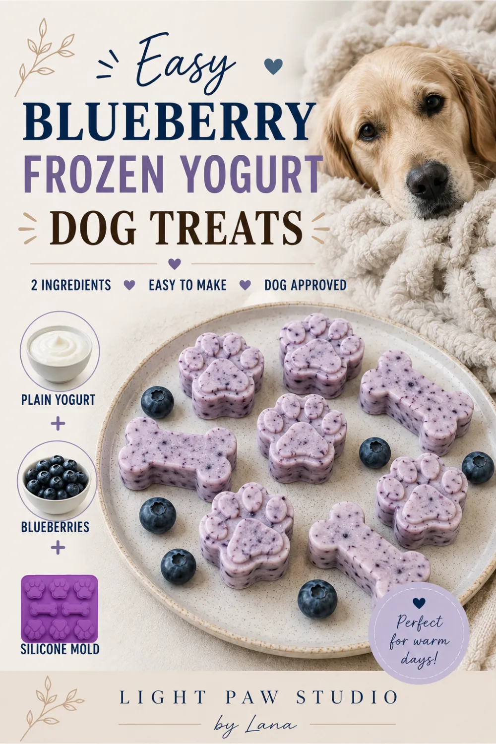 Easy blueberry frozen yogurt dog treats