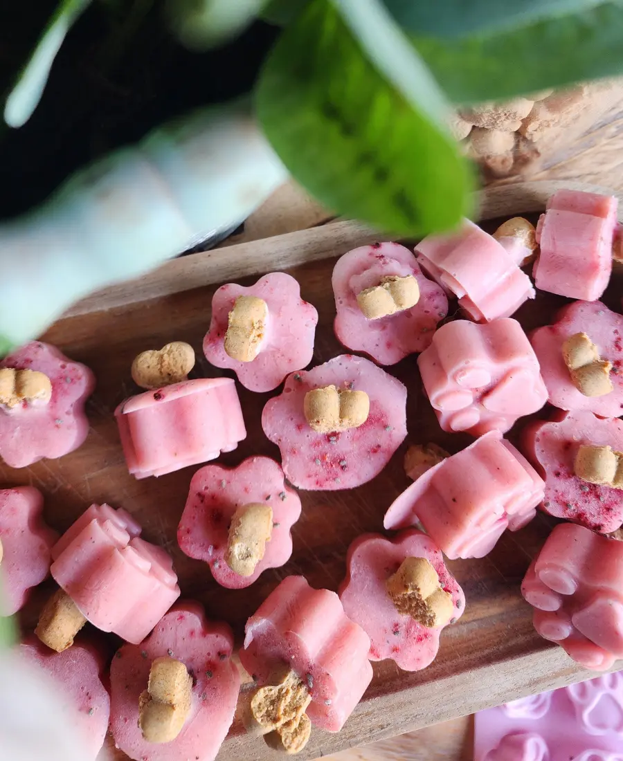 Easy frozen yoghurt dog treats, berry yoghurt paw treats