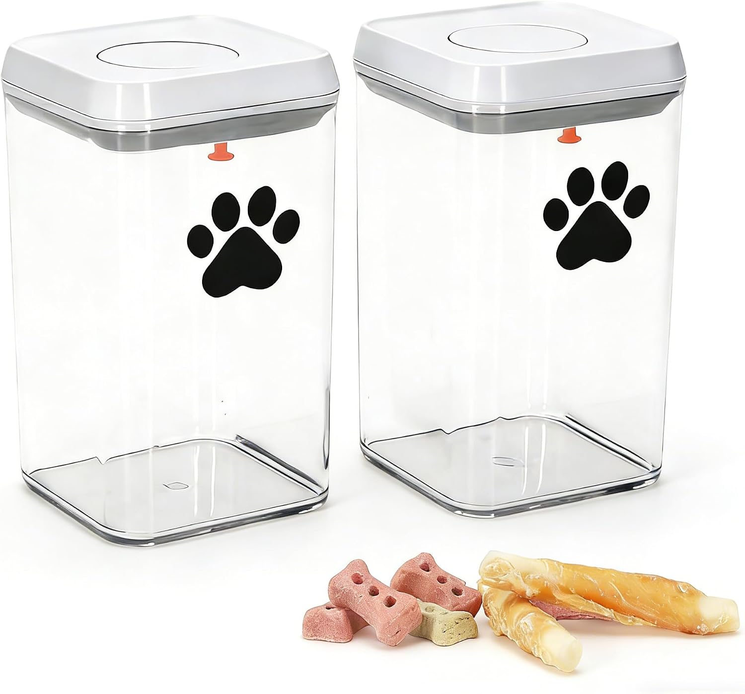 Clear airtight storage containers with paw print design for dog treats