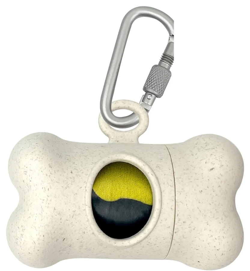 Bone-shaped dog poop bag holder with carabiner clip