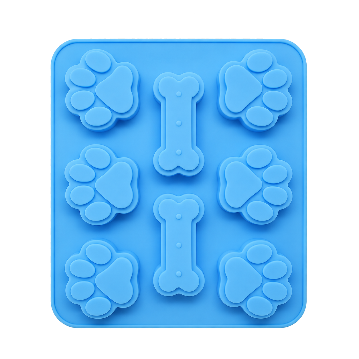 Blue silicone paw and bone treat mould