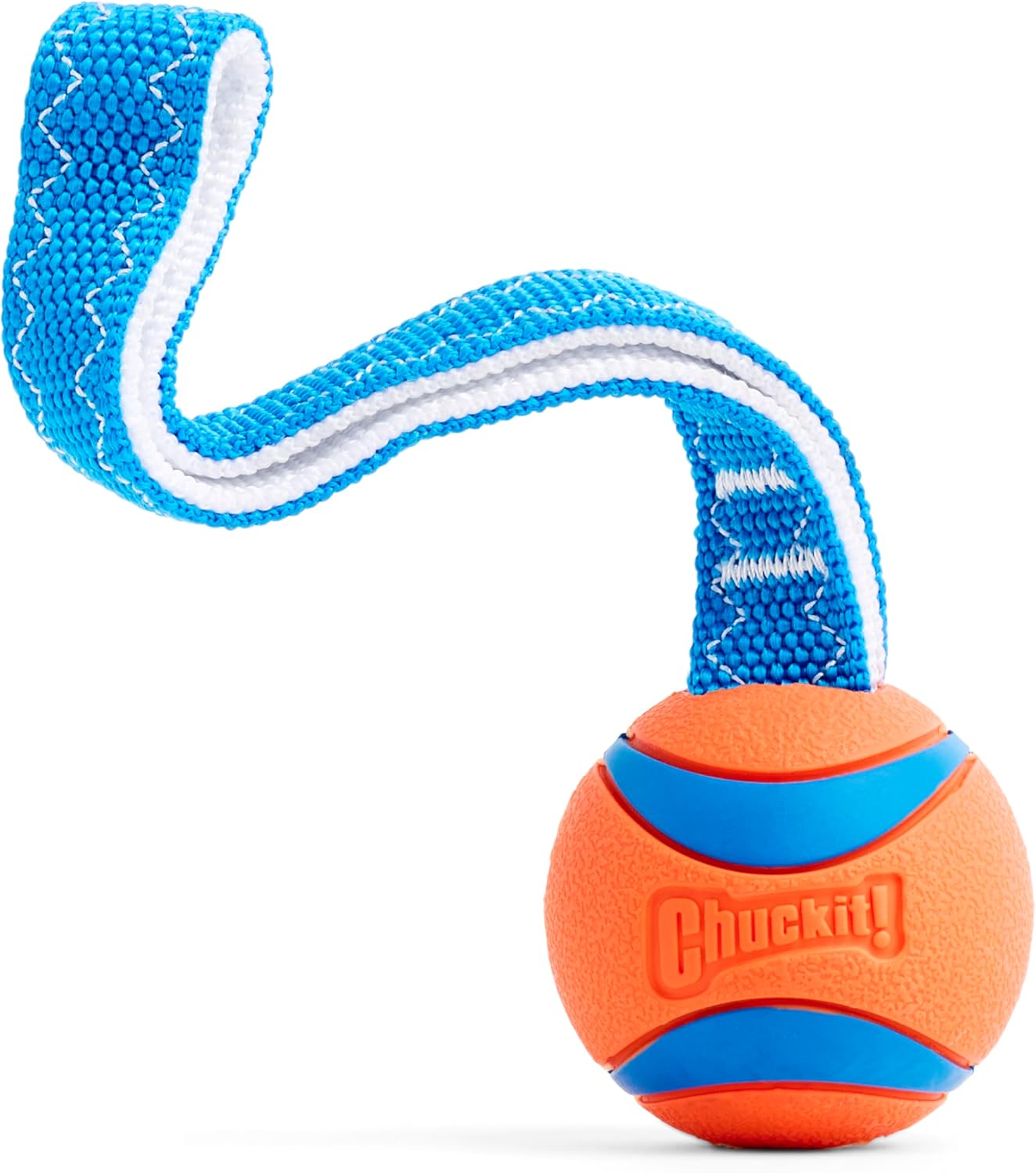 Chuckit! Ultra Tug ball and tug toy in orange and blue