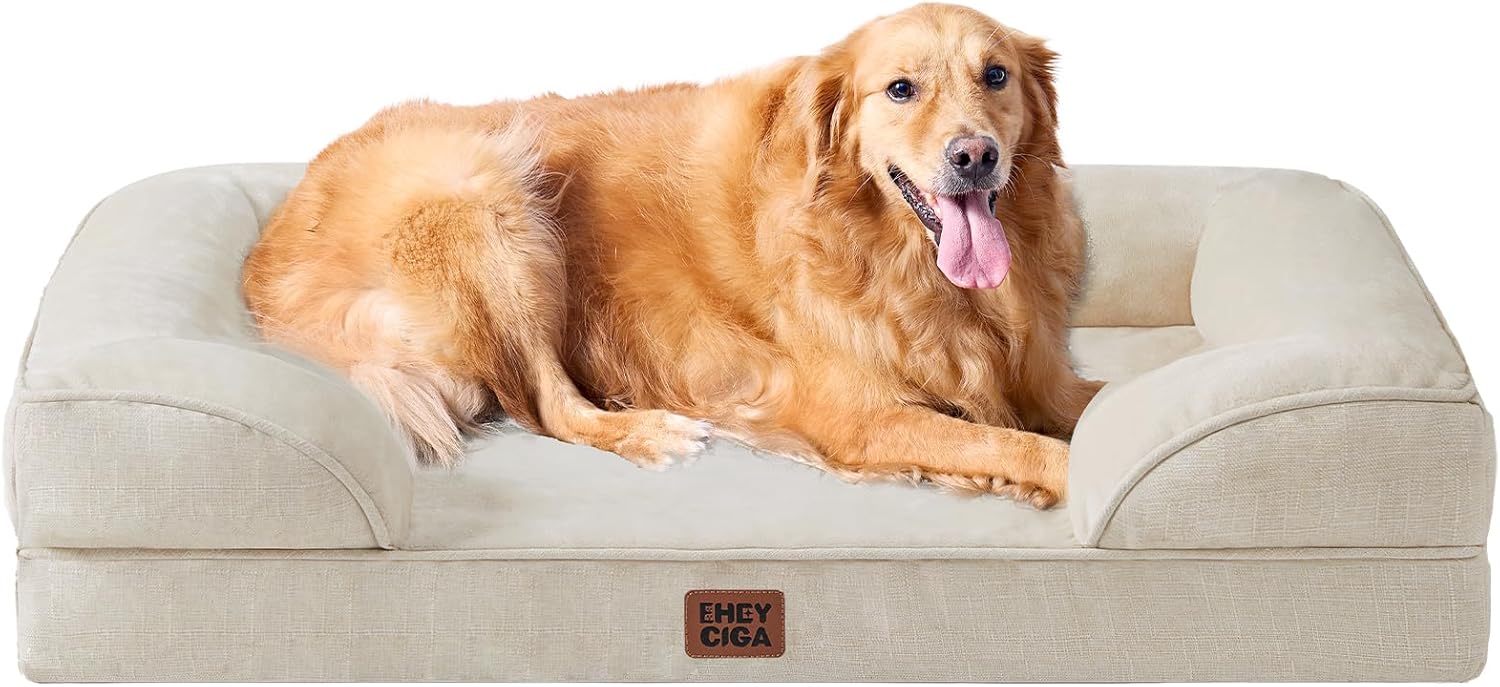 EHEYCIGA orthopedic couch style dog bed with golden retriever