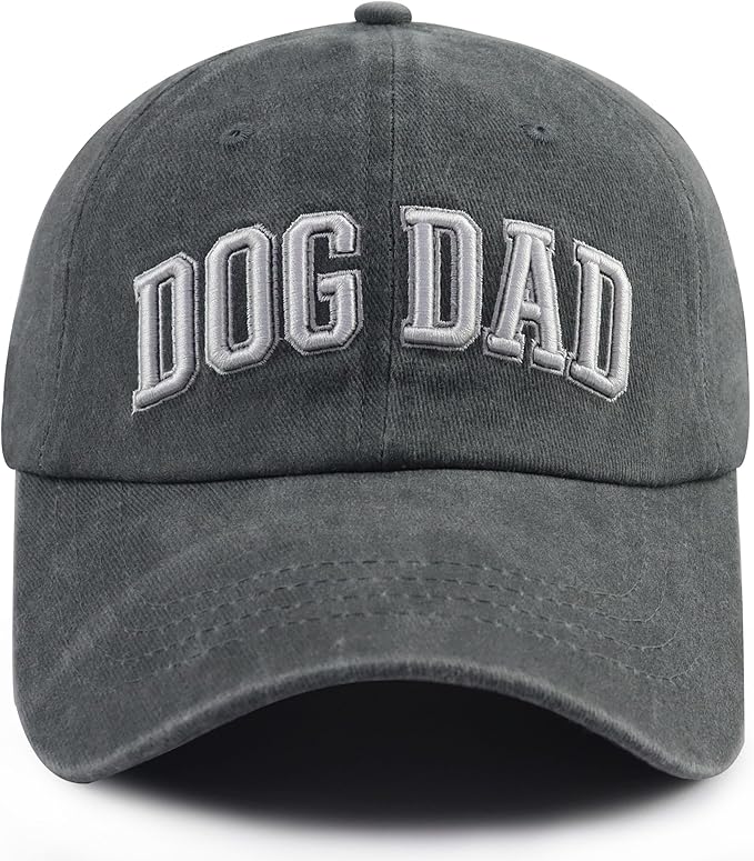 Dog Dad Hat. Cotton 3D Embroidered Baseball Cap in charcoal grey