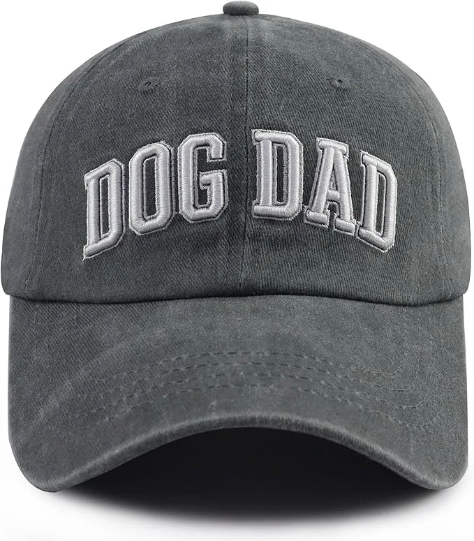 Dog Dad Hat. Cotton 3D Embroidered Baseball Cap in charcoal grey