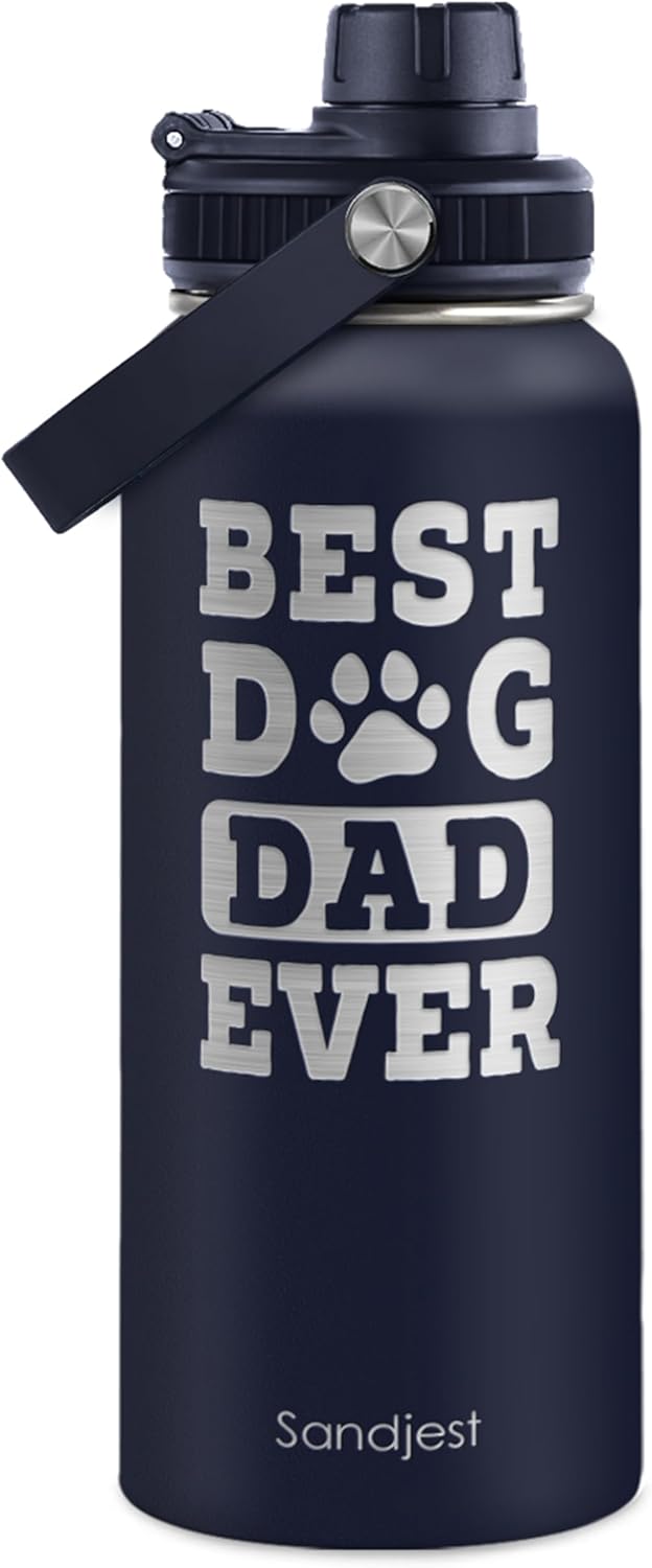 Best Dog Dad Ever insulated stainless steel water bottle 32oz in navy