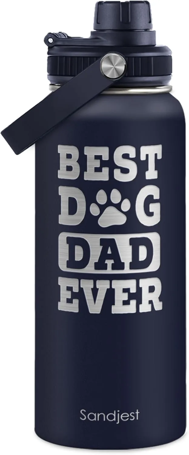 Best Dog Dad Ever insulated stainless steel water bottle 32oz in navy