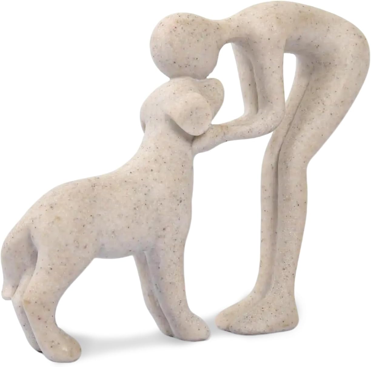 Sandstone sculpture of a man and his dog nuzzling