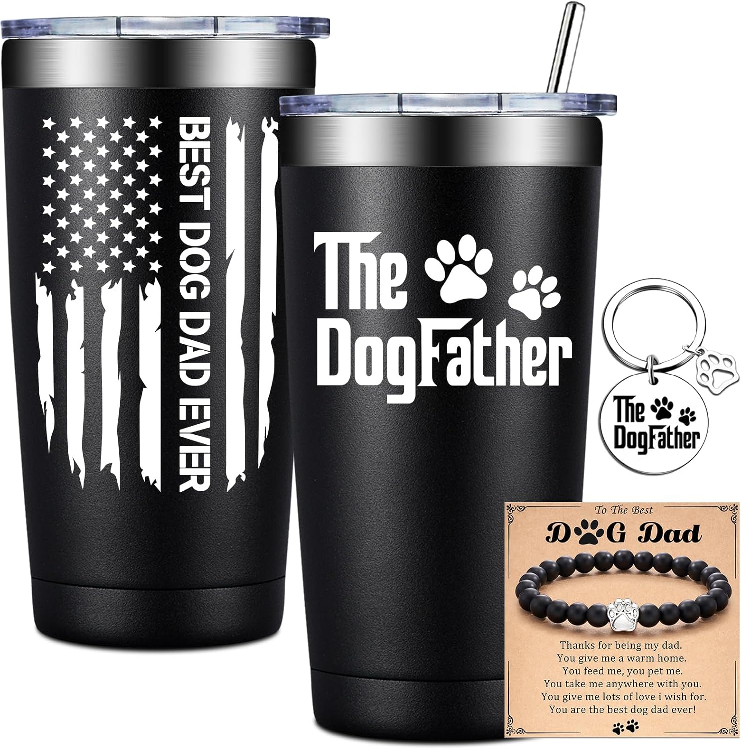 Best Dog Dad Ever and The DogFather 22oz tumbler set with straw