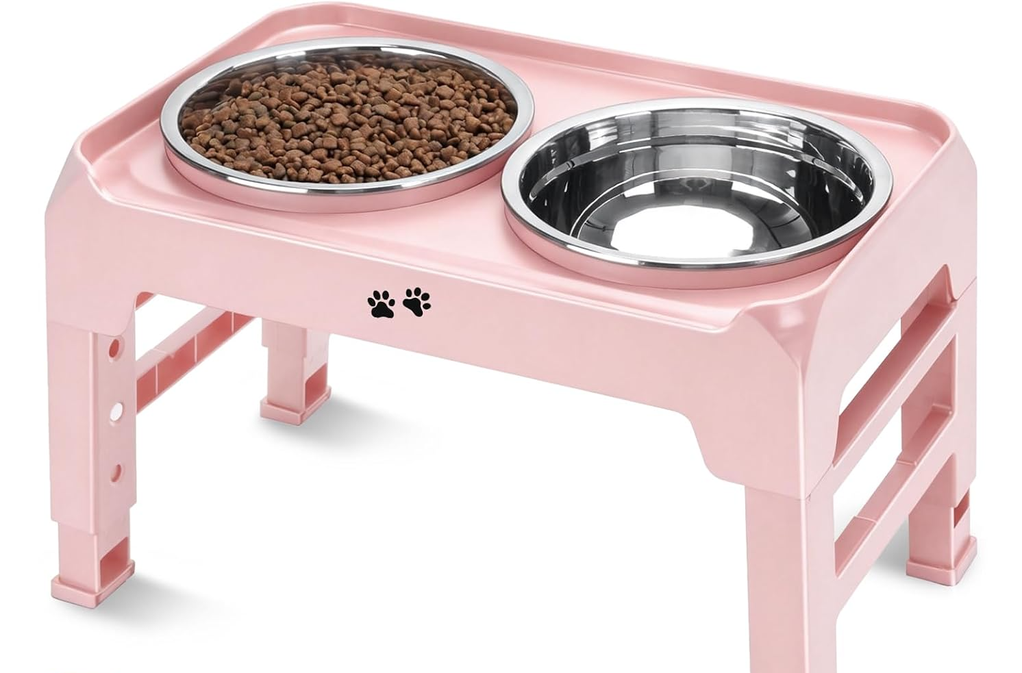 Pink elevated food and water bowl stand