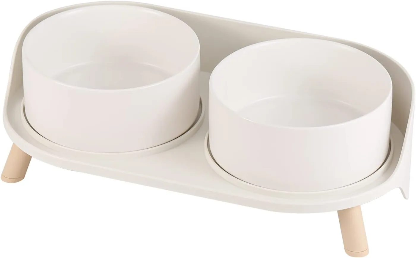 Elevated ceramic dog bowl set with stand