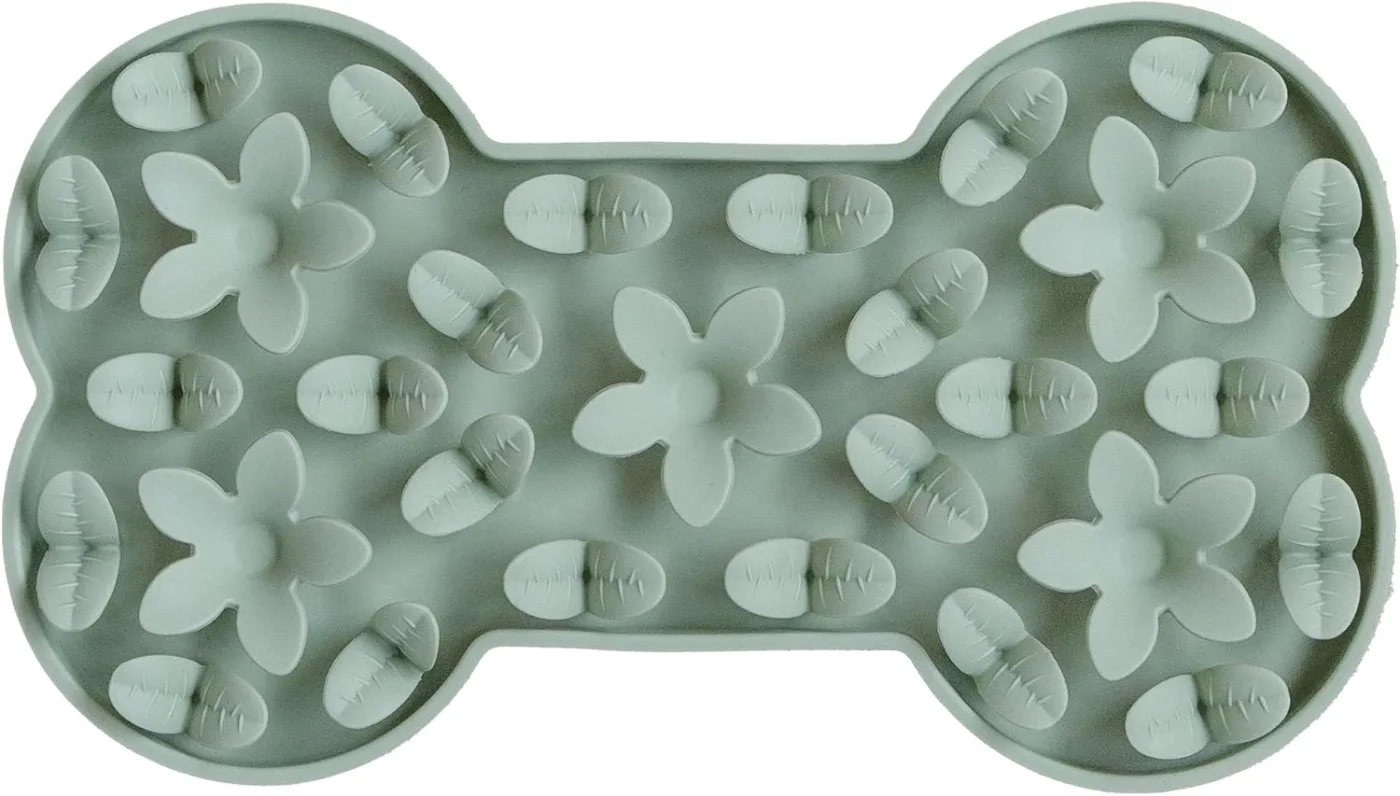 Sage green bone-shaped lick mat for dogs