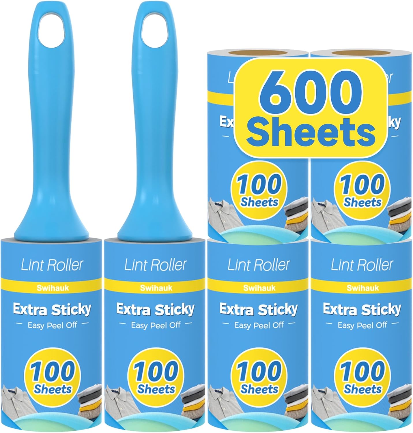 Swihauk extra sticky lint rollers for pet hair, 600 sheets