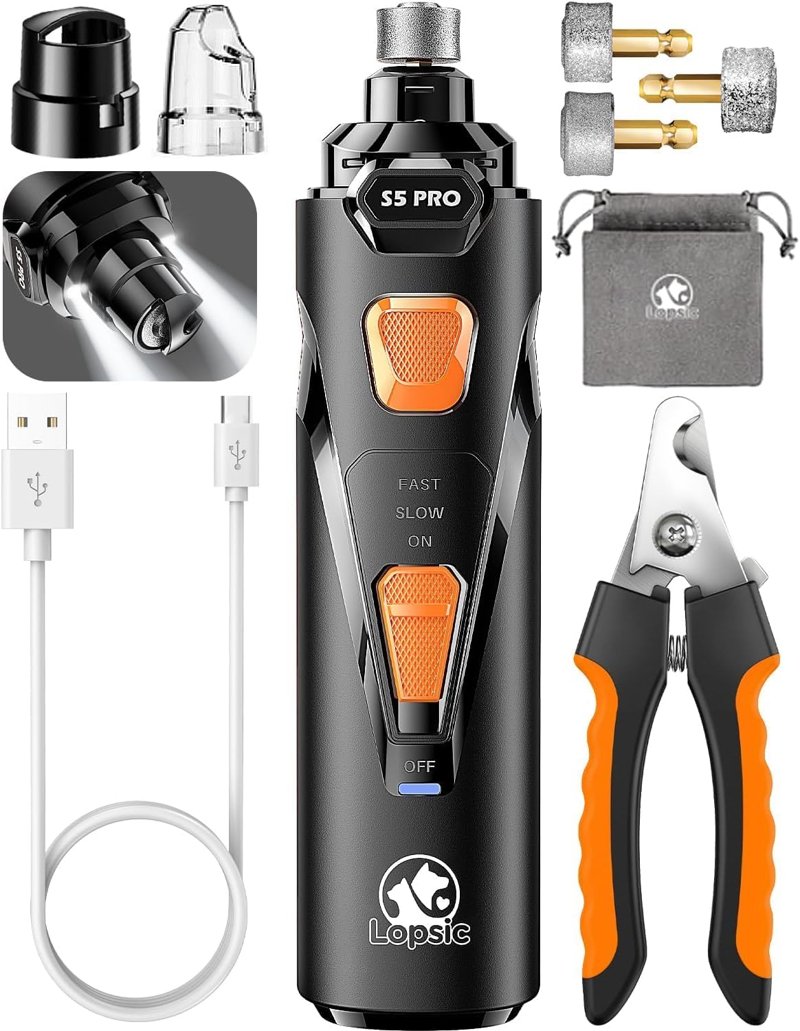 Lopsic S5 Pro rechargeable dog nail grinder and clipper set