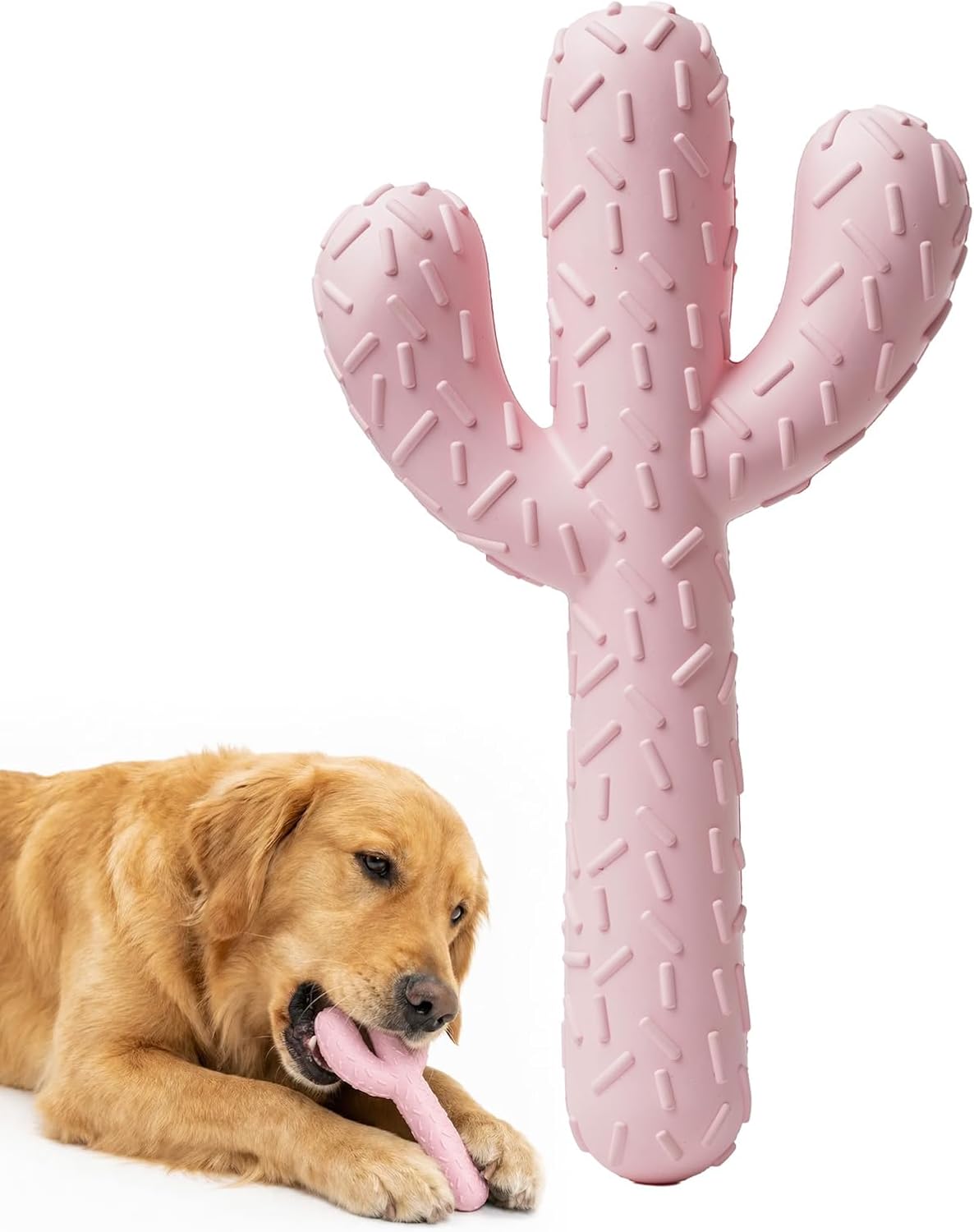 Pink cactus-shaped rubber dog chew toy