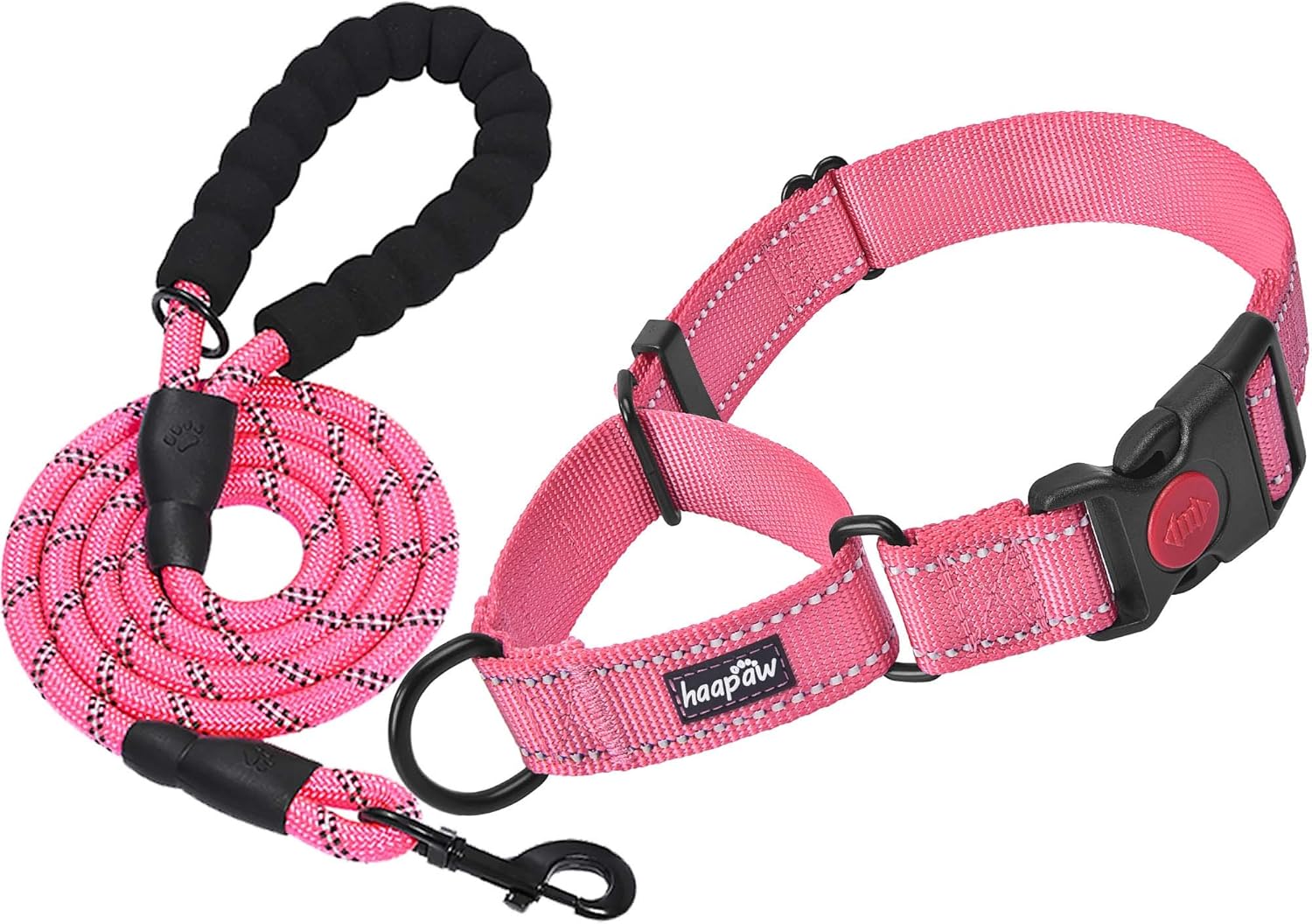 Pink reflective puppy collar and rope leash set