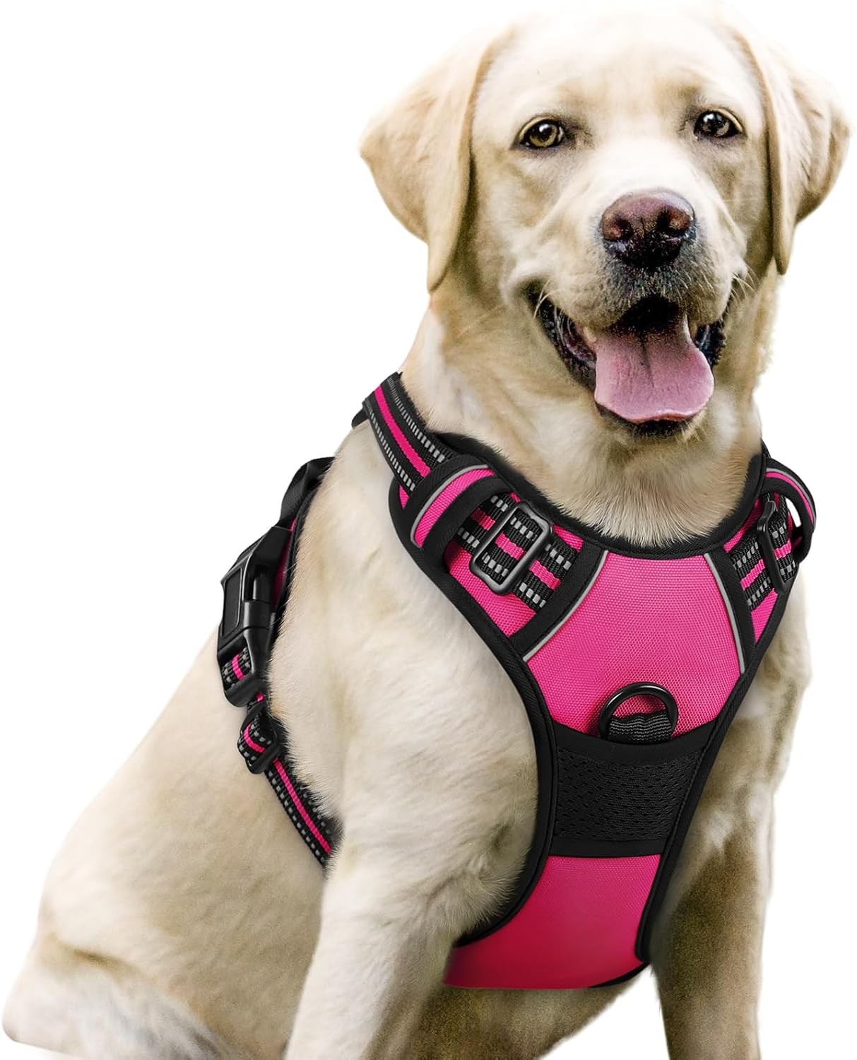 Pink no-pull reflective dog harness