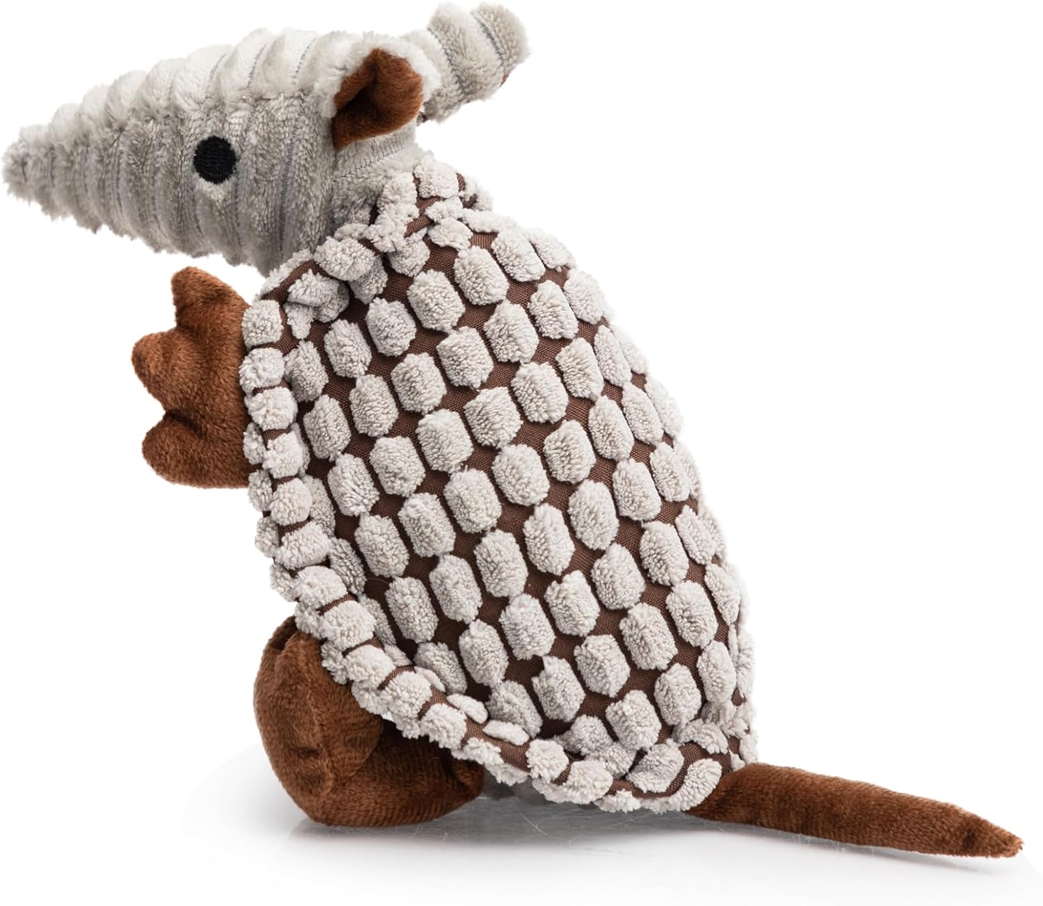 Hollypet plush squeaky armadillo dog toy in grey and brown