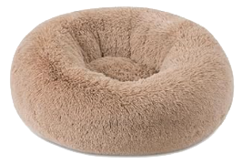 Tan plush donut puppy bed