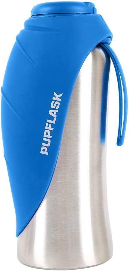 PupFlask large stainless steel dog water bottle in blue