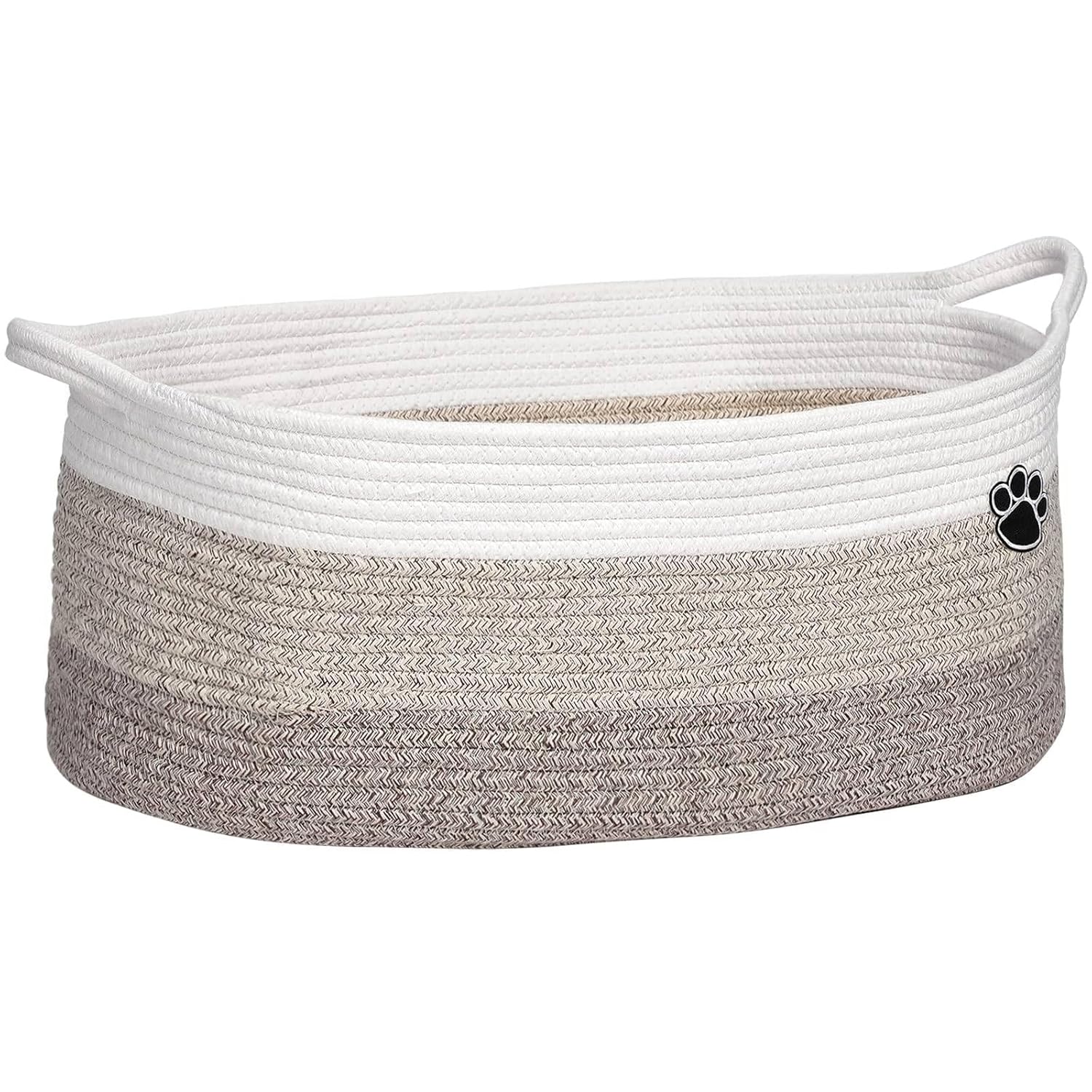 Optish woven rope dog toy basket in white and brown