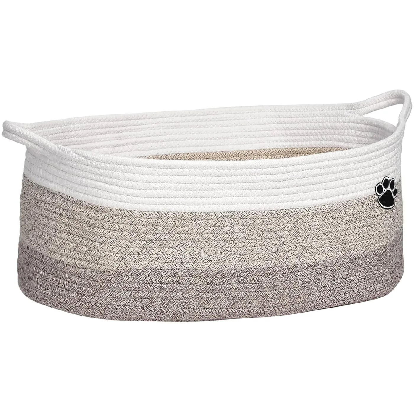 Optish woven rope dog toy basket in white and brown