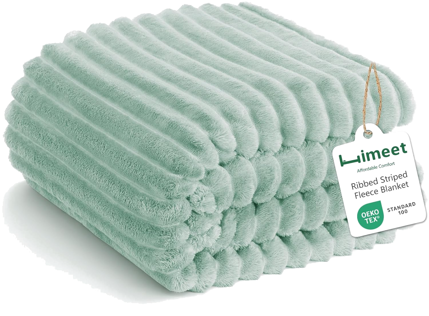 Sage ribbed striped fleece blanket with product tag