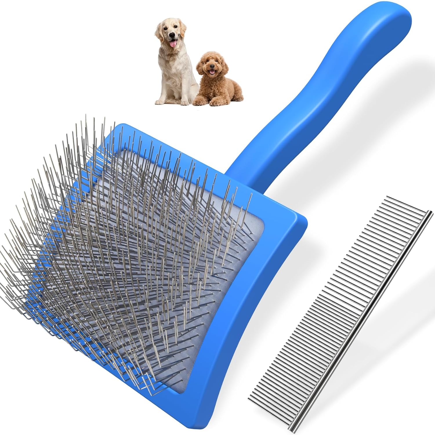 2-piece slicker brush and comb set for dogs in blue